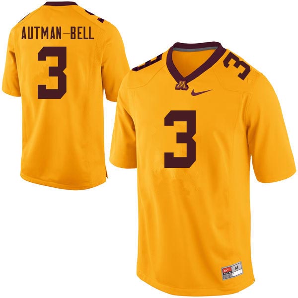 Men #3 Chris Autman-Bell Minnesota Golden Gophers College Football Jerseys Sale-Gold